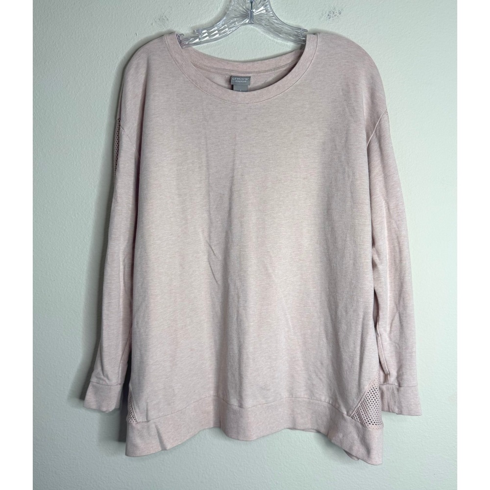 Chico's Sweatshirt Womens 3 Zenergy Pink Mesh Accent Heathered Crewneck Active